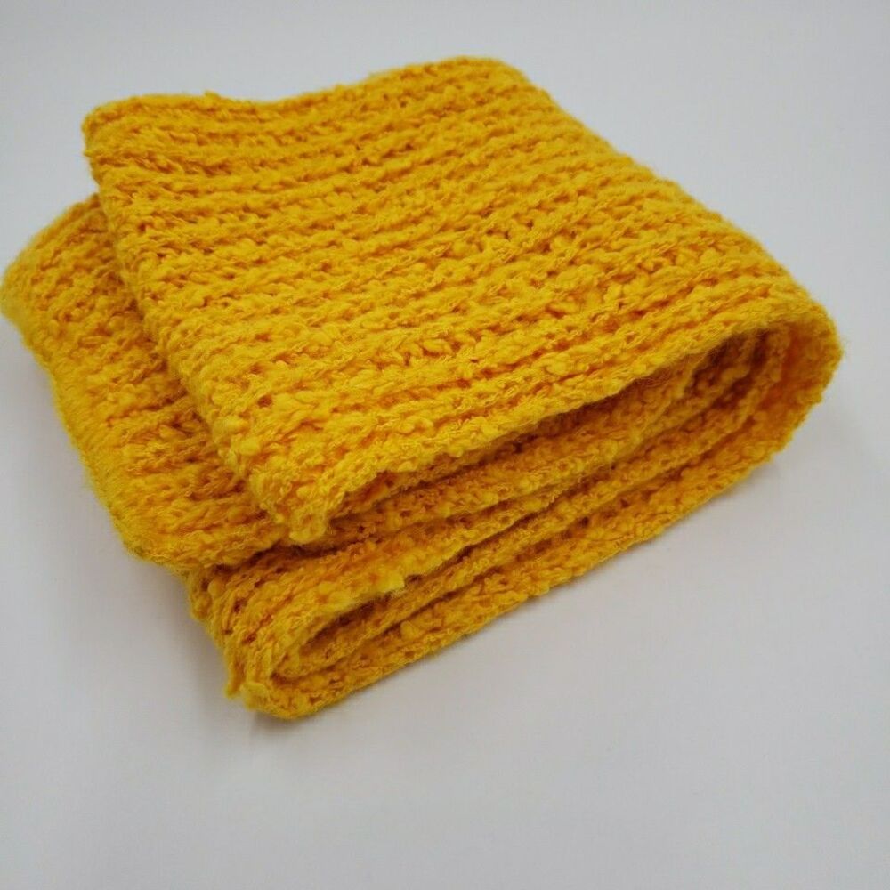 Vtg 90s ARIS Knits Scarf Bright Yellow Acrylic Wool Mohair Blend 70x8 Hufflepuff